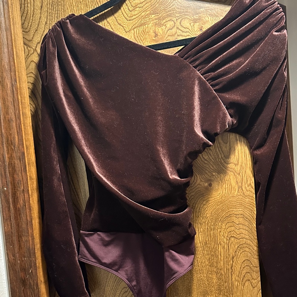 Express Velvet Bodysuit in Deep Maroon
